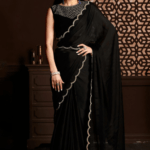 Black satin saree with velvet blouse - best mukesh sadi shop in nagpur